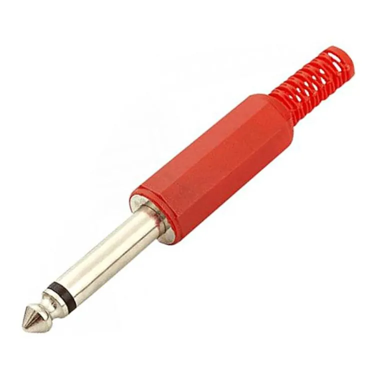 Plug P10 Mono Plástico Vermelho - (10pçs)