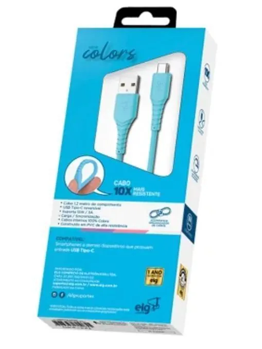 CABO EMBORRACHADO USB PARA CELULAR TYPE C 5.2A 2M
