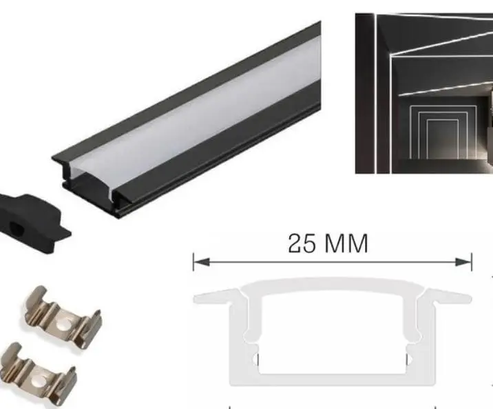 PERFIL P/ FITA LED PRETO EMB. SLIM  2,5mmX1mm    (1707) 2 METROS PT APOLLO